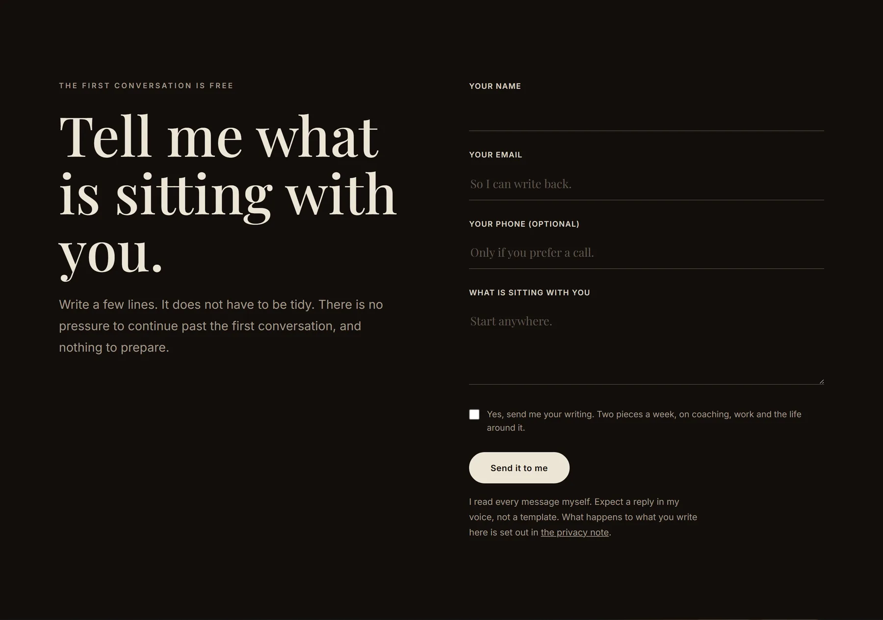 nayyer.coach, the discovery call form: tell me what is sitting with you
