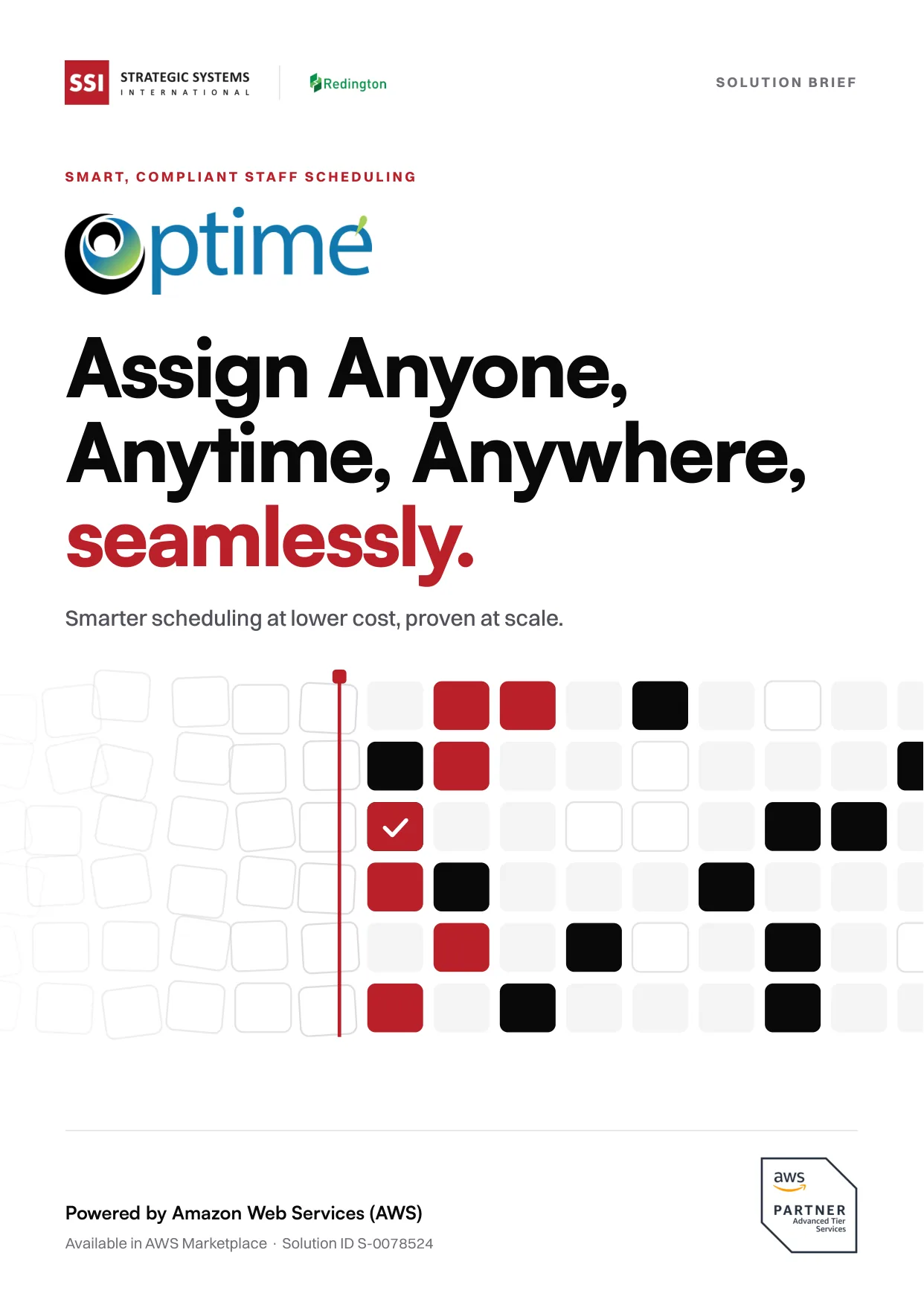 Optime AWS solution brief, cover: Assign anyone, anytime, anywhere, seamlessly